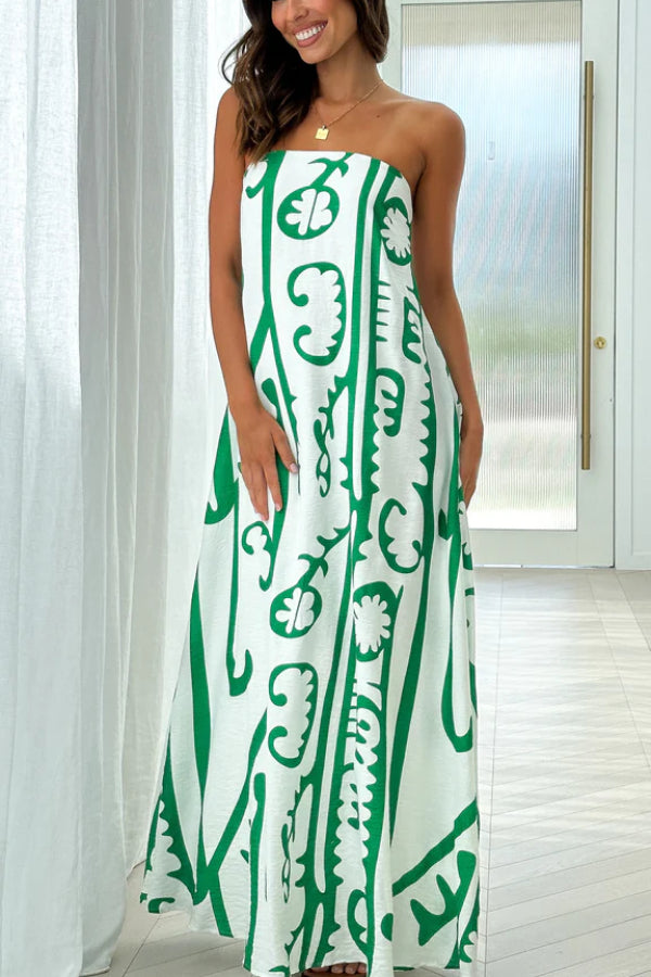 Connie Maxikleid - Weiß / Grün Tribal