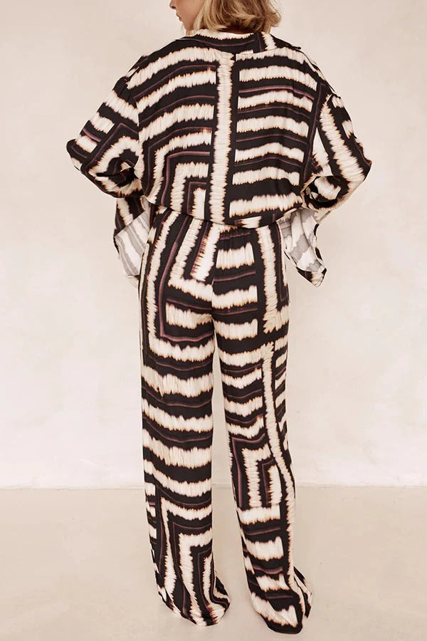 Planen Sie Reisen Satin Tie Dye Einzigartiger Druck Elastische Taille Taschen Weite Beinhose