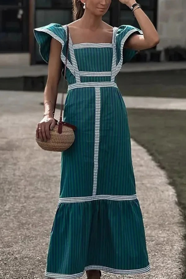 Ärmelloses Maxikleid mit eckigem Ausschnitt und Kontrasteinsätzen