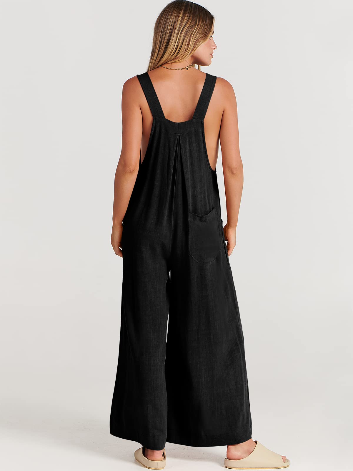 Einfarbiger, lockerer, lässiger Jumpsuit mit weitem Bein und eingesetzter Tasche