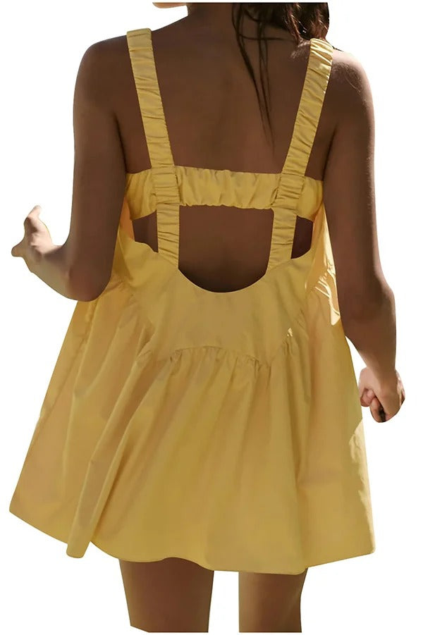 Sommerliches, sportliches, ärmelloses, rückenfreies Minikleid aus Leinenmischung