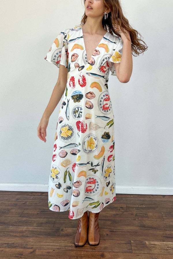 Leinen V-Ausschnitt Sexy Loose Fairy All-Match Casual Dress