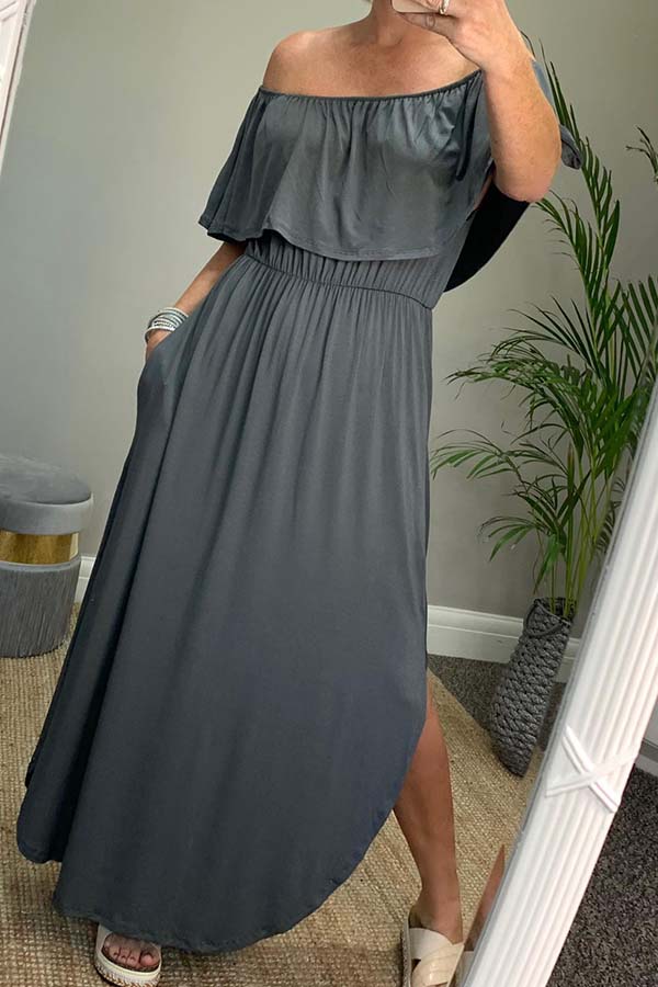 Robe longue Bardot à volants Erica