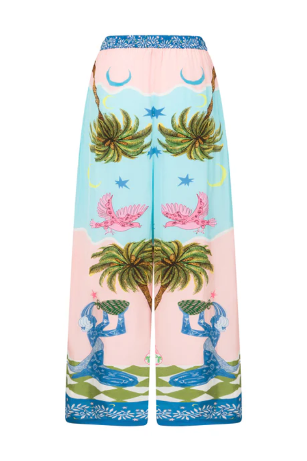 Einzigartige Hose mit weitem Bein und elastischer Tasche im Cree-Ethno-Stil mit handbemaltem Druck