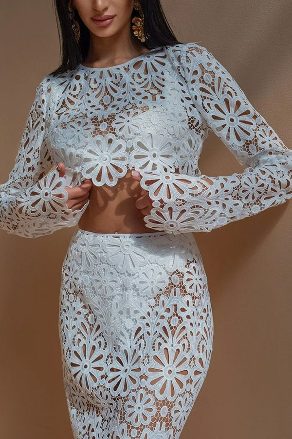 Balmy Summers Maxirock mit Häkelspitze und Blumenmuster, elastischer Bund, Fischschwanz, Urlaub