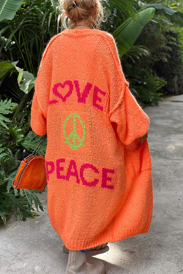 Calling for Love – Oversize-Midi-Cardigan mit bedruckter Tasche auf der Rückseite