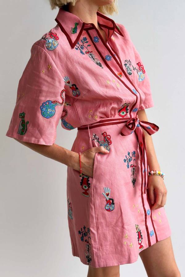 Lässige Mode Leinenhemd Strickjacke Temperament Vielseitiges Kleid