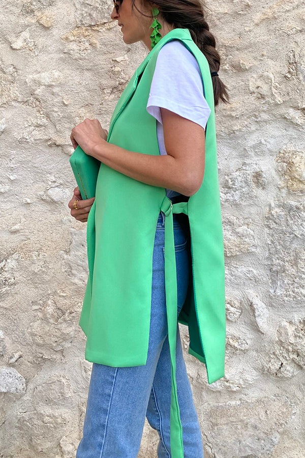 Confessions de mode : gilet blazer décontracté à revers et bretelles latérales