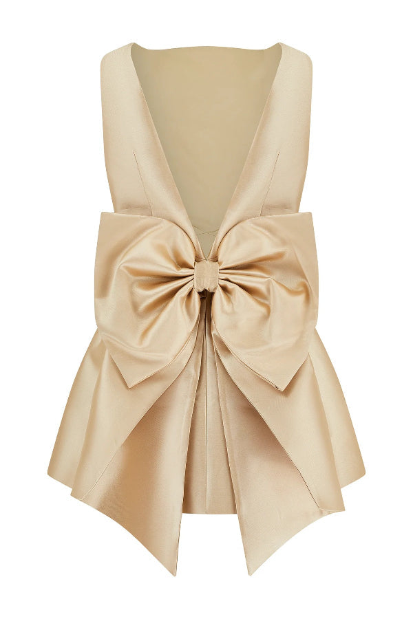 Robe courte en satin à col carré et nœud surdimensionné Ultimate Muse