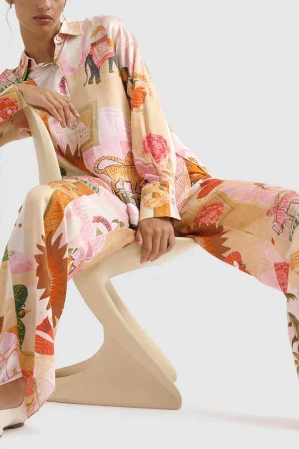 Einzigartiges, bedrucktes, lässiges Langarm-Shirt-Oberteil und lockere Hosen-Sets mit elastischer Taille