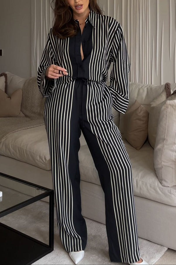 Nautical Adventures Set mit langärmligem, lockerem Hemd und Hosen mit elastischer Taille und Taschen