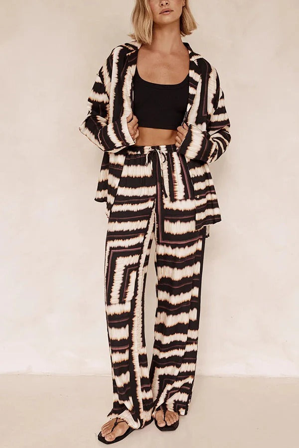 Planen Sie Reisen Satin Tie Dye Einzigartiger Druck Elastische Taille Taschen Weite Beinhose