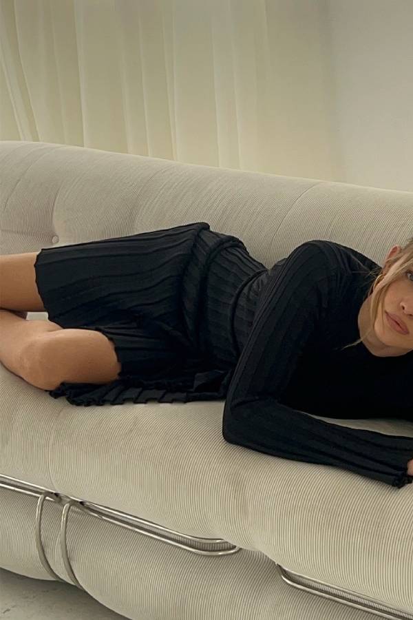 Big Pit Stripe Slimming Langarm Langes Kleid