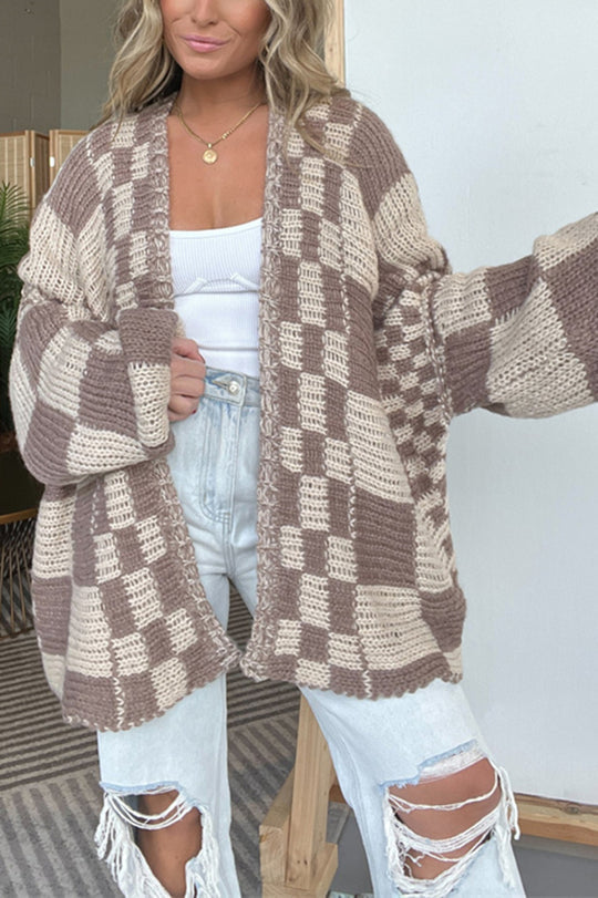 Lässige karierte, mittellange, locker gestrickte Oberbekleidung
