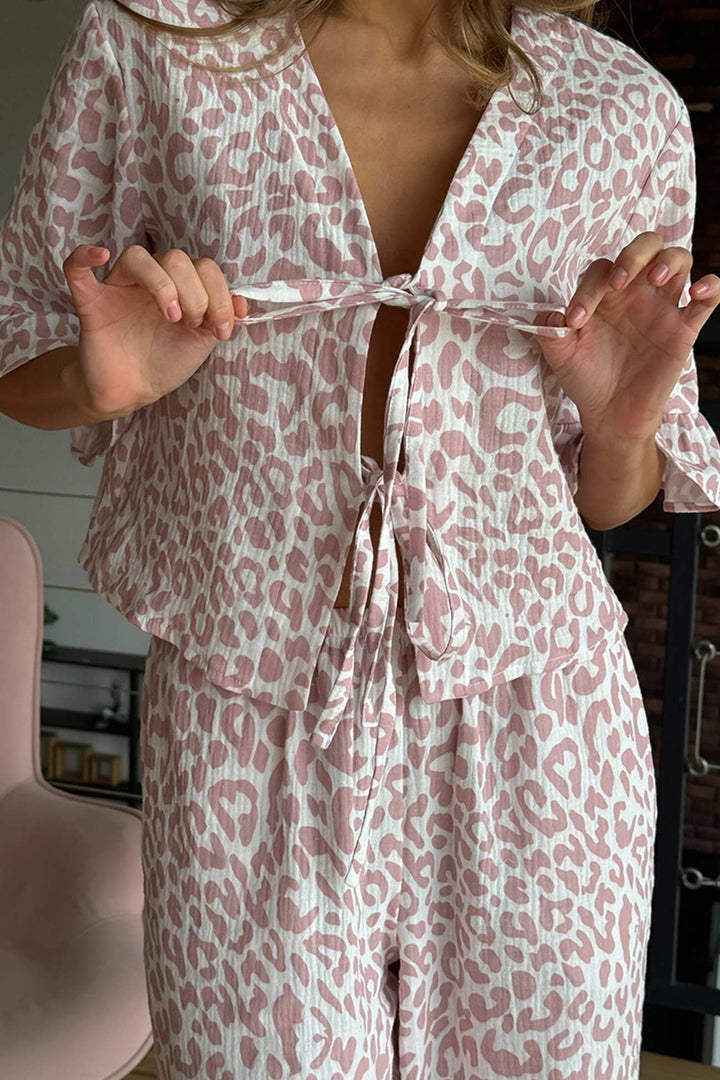 Bedrucktes Rüschenhemd zum Binden aus Baumwolle