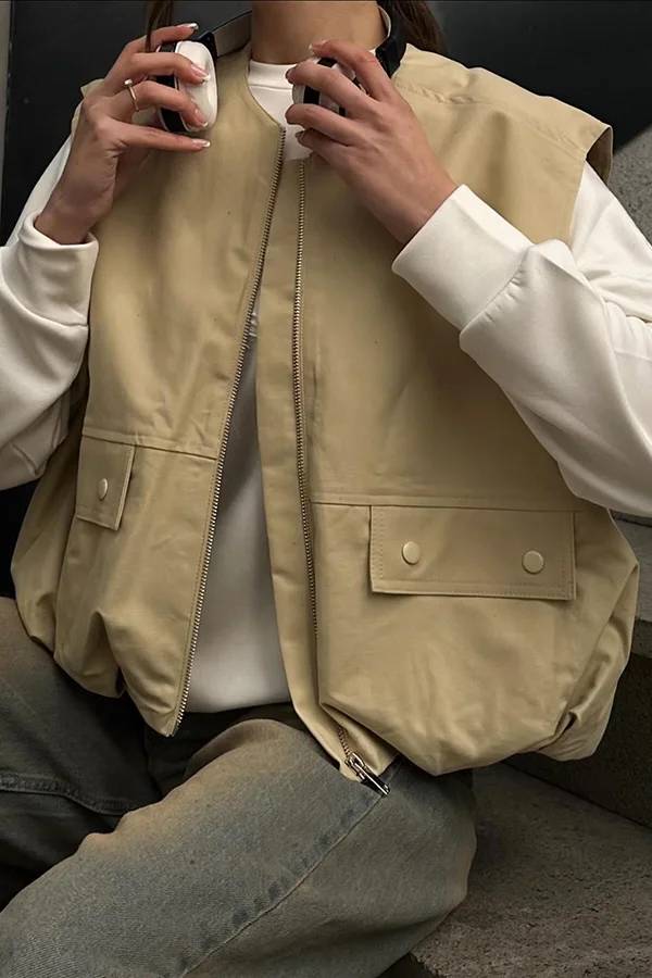 Modische, lockere, ärmellose Weste mit Taschen