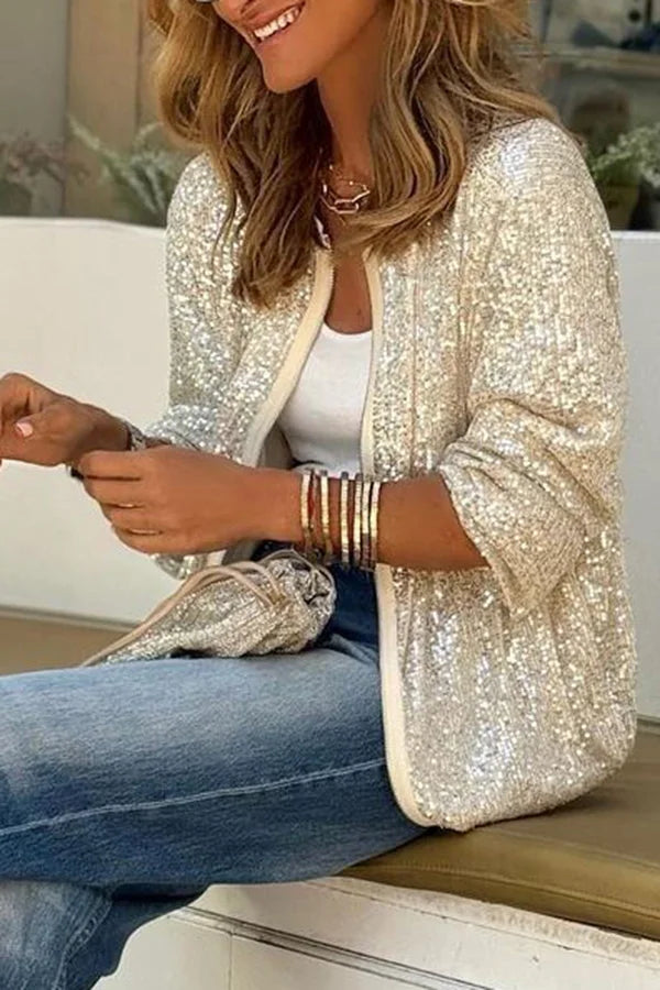 Manteau décontracté ou de fête à manches longues zippé à paillettes Star Kisses