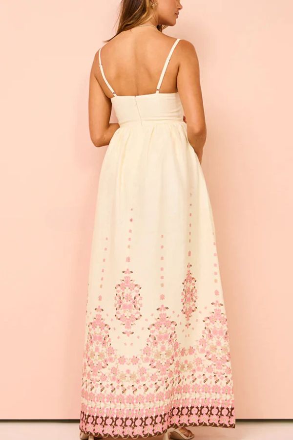 Paradise Flowers – Lockeres Maxikleid aus Leinenmischung mit einzigartigem Druck und Taschenträgern