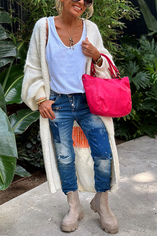 Calling for Love – Oversize-Midi-Cardigan mit bedruckter Tasche auf der Rückseite