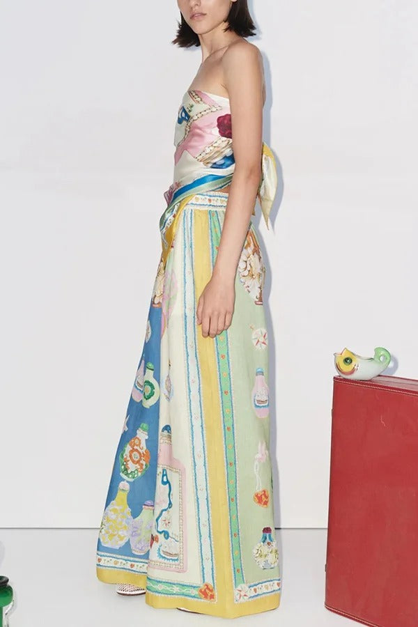 Creating Memories – Hose aus Leinenmischung mit einzigartigem Druck, elastischer Bund und Tasche mit weitem Bein