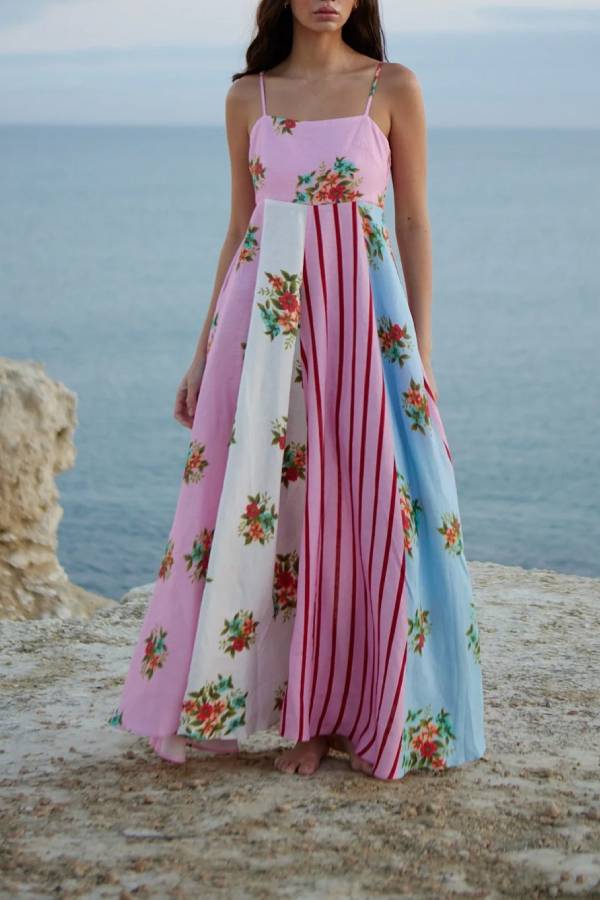 Holiday floral linen swing dress