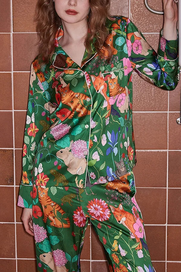 Zweiteiliges Langarm-Home-Set mit Waldgarten-Print