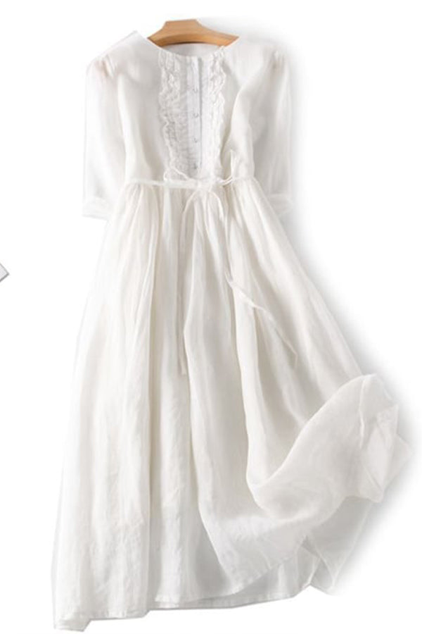 Rüschenkleid aus Baumwollleinen
