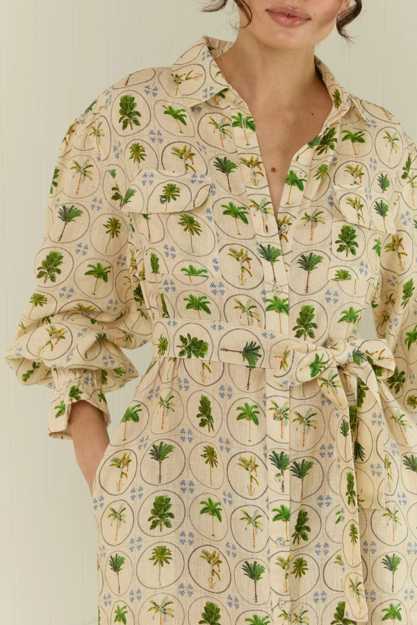 Ringelblumenkleid mit tropischen Palmen