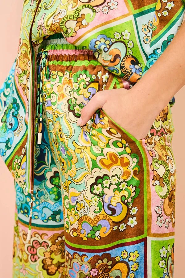 Joselyn Paisley Colorblock Einzigartiger Druck Elastischer Bund Taschen Hosenset