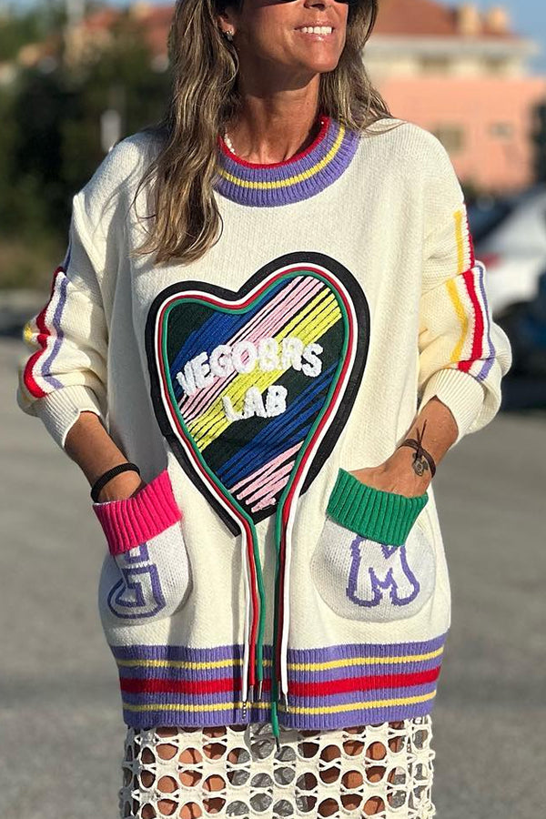 Pull ample en tricot coloré avec cœur Feel Good