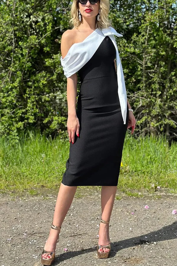 Elegantes One-Shoulder-Bandage-Midikleid mit Schleife im Abendlook