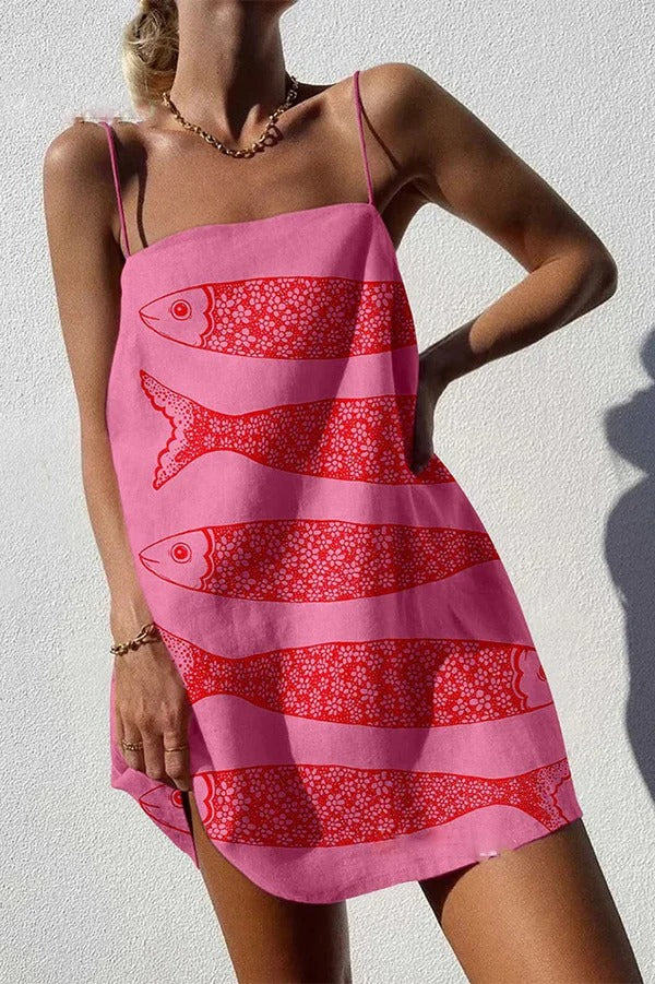 Einzigartiges sexy Minikleid mit Riemchen und Ozean-Print