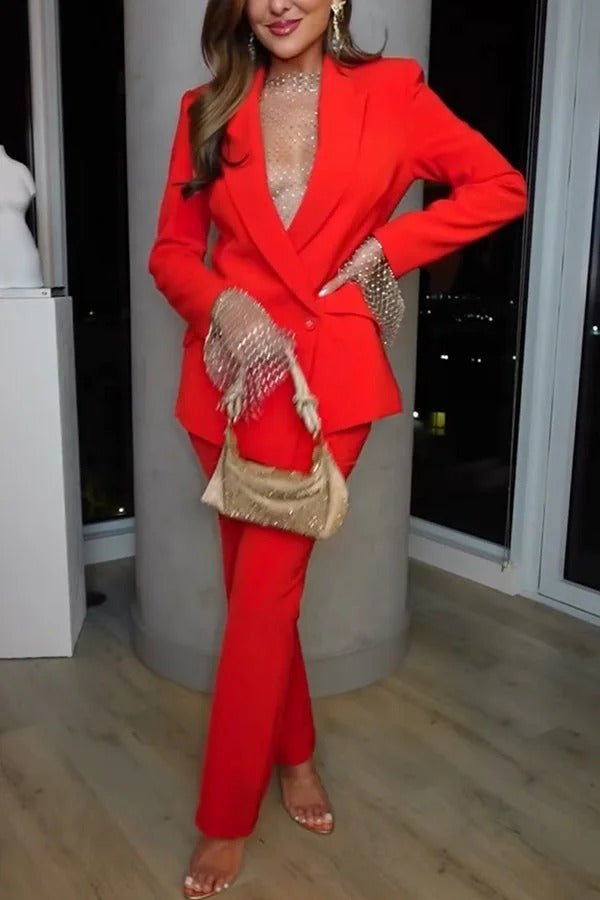 Luxe Lifestyle Set aus Blazer mit einem Knopf und Revers und gerader Anzughose mit Taschen