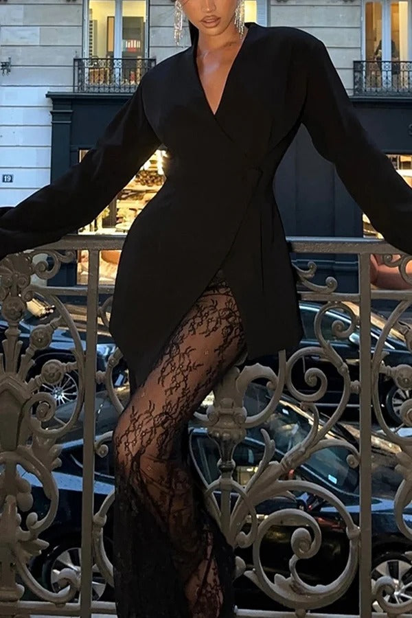 Feel Confidence – Kragenloser Blazer mit einem Knopf und langen Ärmeln im Sanduhr-Stil