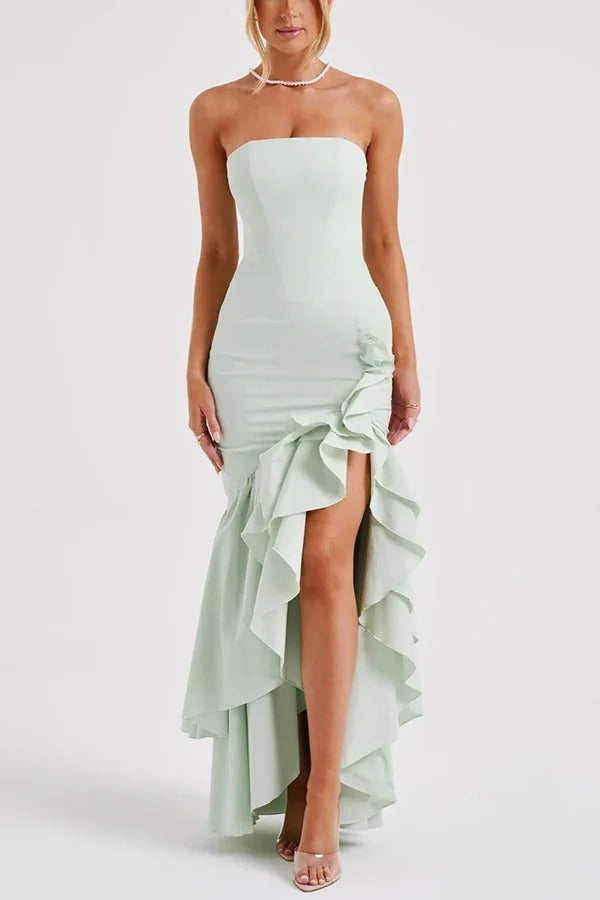 Robe longue sexy à épaules dénudées et ourlet irrégulier