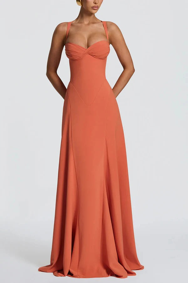 Irie Chiffon Sweetheart Neck Adjustable Straps Back Lace-up Maxi Dress