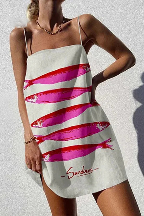 Einzigartiges sexy Minikleid mit Riemchen und Ozean-Print