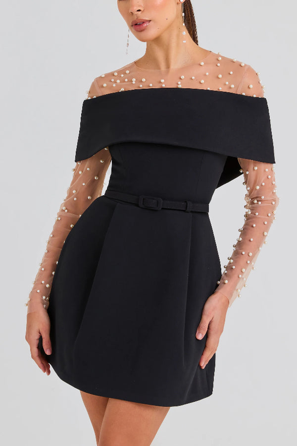 Elegantes Abend-Minikleid mit Revers, Bandeau, abnehmbarem Gürtel und Taschen