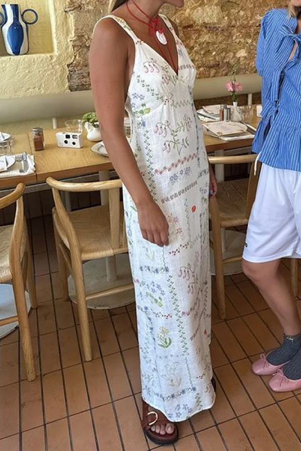 Lässiges bedrucktes Kleid mit V-Ausschnitt