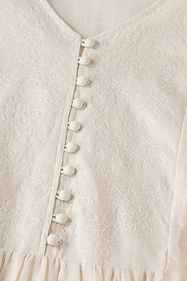 Robe artistique mi-longue brodée en coton et lin pour les fêtes