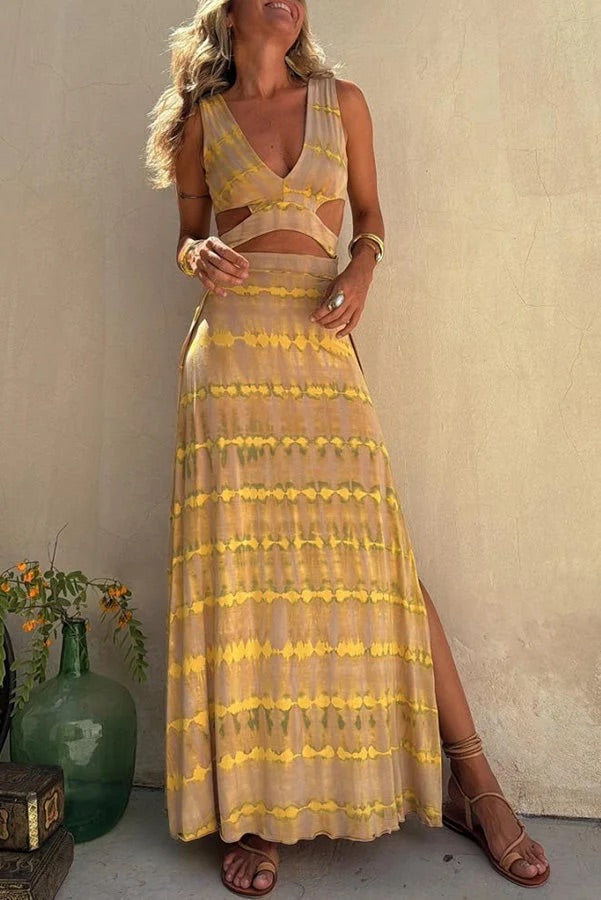 Eleanor Stretchkleid mit Batikmuster und Cut-out-Design und Schlitz