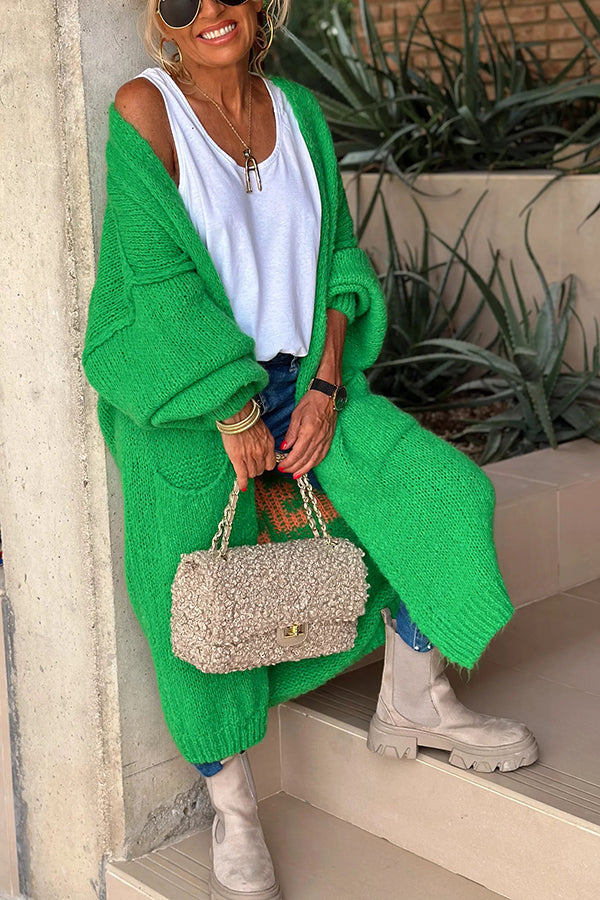 Calling for Love – Oversize-Midi-Cardigan mit bedruckter Tasche auf der Rückseite