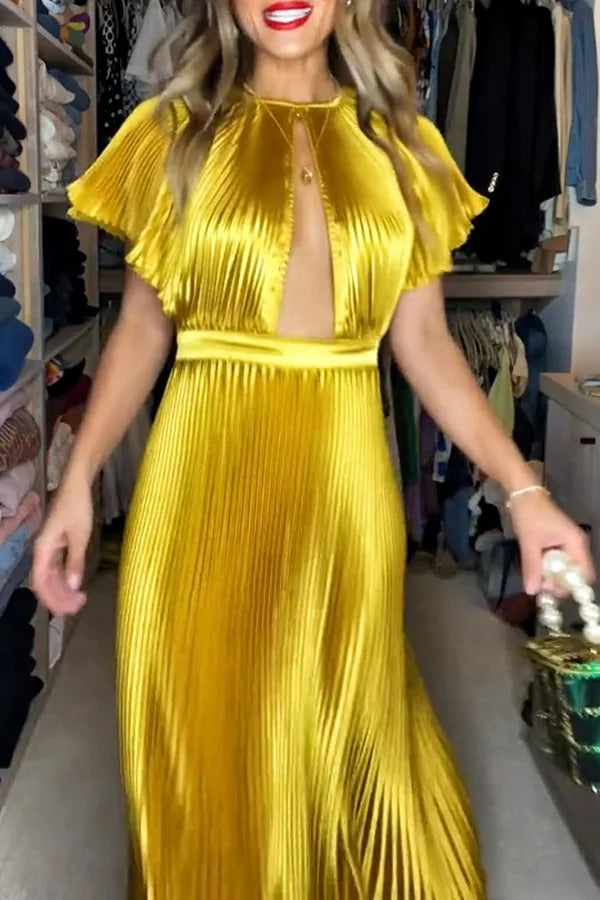 Robe longue en satin plissé à manches cloche et découpes Flash Goddess