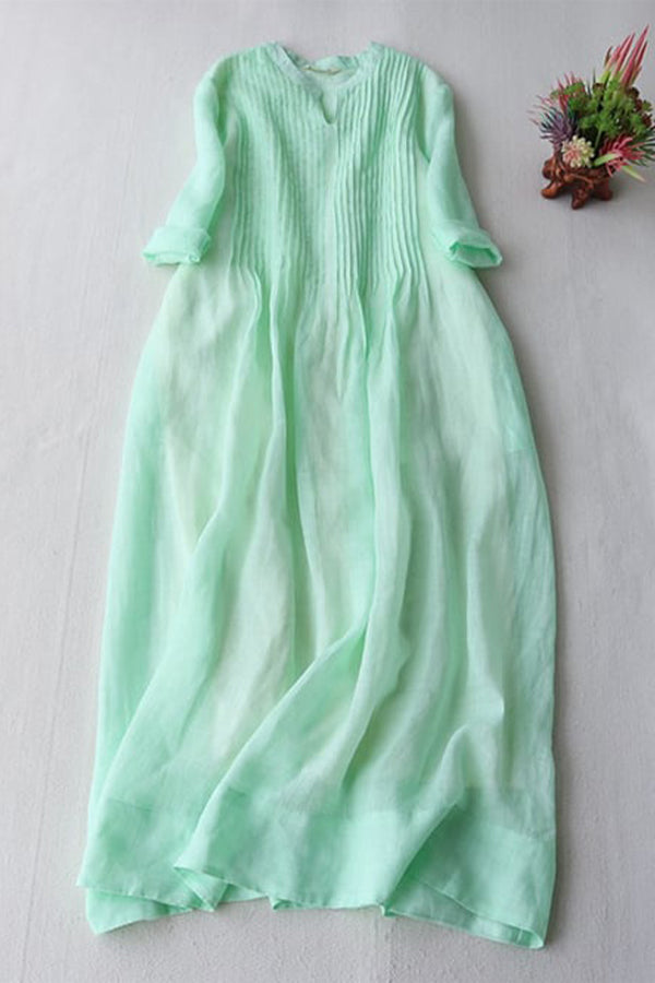 Robe élégante plissée ample en coton et lin
