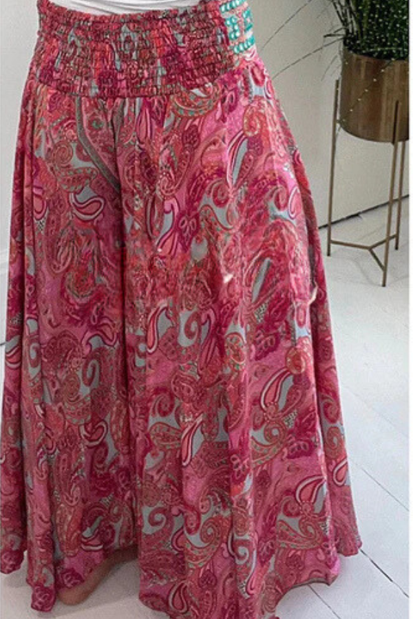 Pantalon léger à poches et taille élastique patchwork à imprimé cachemire ethnique