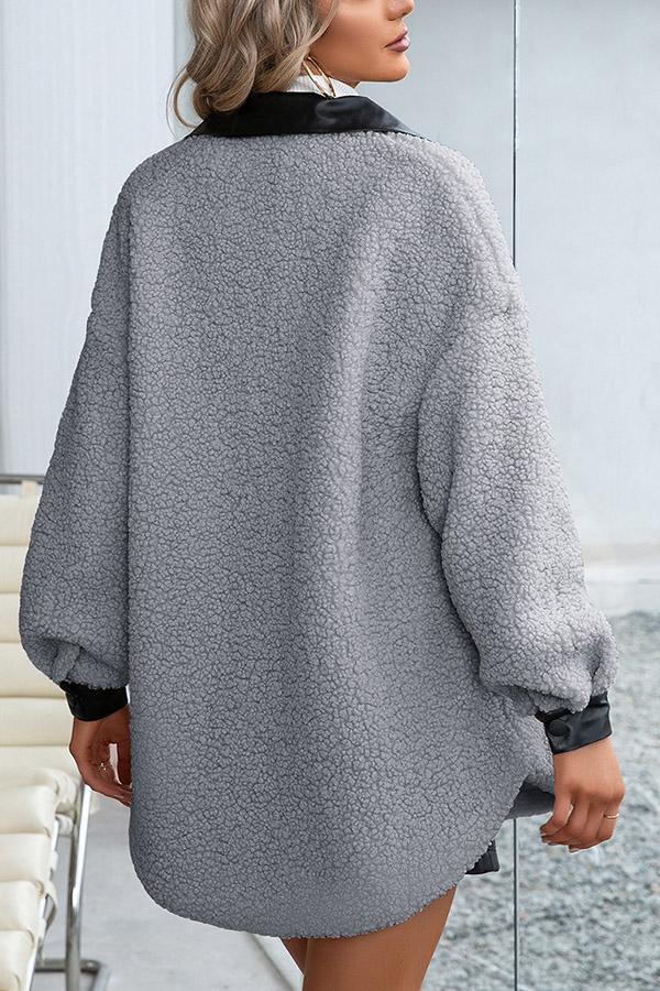 Solid-color Lapel Cardigan Plush Single-breasted Trench Coat