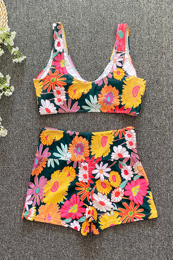 Bikini mit hoher Taille und Blumenmuster