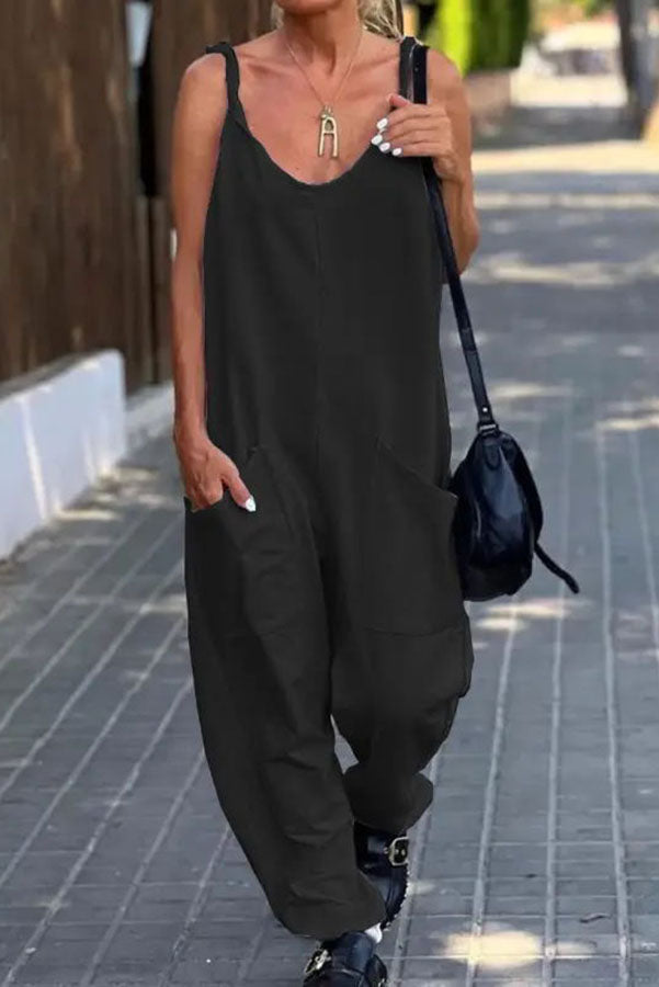 Relaxing Bay – Lässiger Strand-Jumpsuit in Volltonfarbe mit Taschen