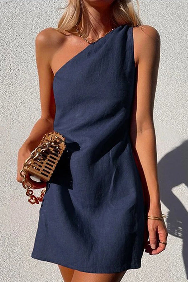 Minikleid aus Leinen-Baumwolle mit One-Shoulder-Träger