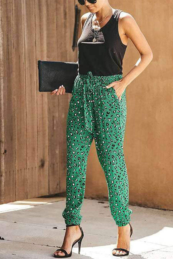 Lässige Haremshose mit Leopardenmuster und hoher Taille für Damen